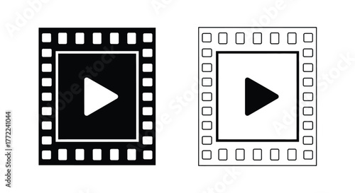 Film strip with play button, representing video, movie, and entertainment