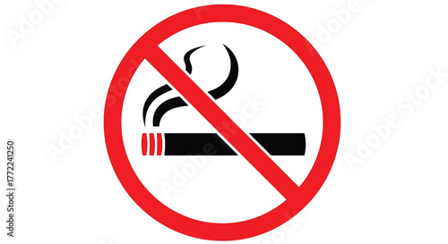 No smoking sign with a cigarette in a red crossed circle symbol for prohibiting smoking