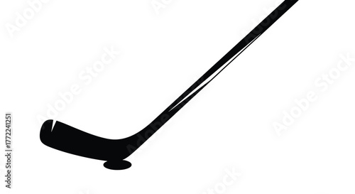 Hockey stick and puck silhouette sports equipment for playing ice hockey and training