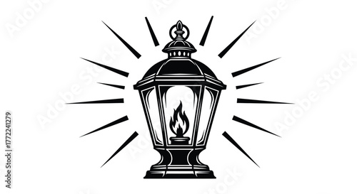 Vintage lantern with flame, a classic source of light and a symbol of warmth and illumination