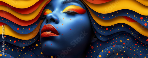 Wallpaper Mural A woman with blue and yellow hair and red lips Torontodigital.ca