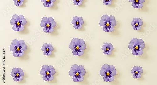 Purple Pansy Flowers Pattern on Light Background for Floral Design and Decorative Use