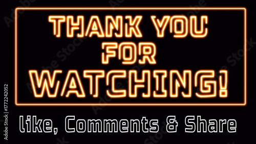 Thanks For Watching Neon Glow Animation Ending Banner And Poster Overlay on Transparent Alpha Channel 4k Video