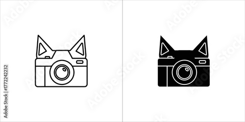 Camera with cat ears icon, photography vector illustration