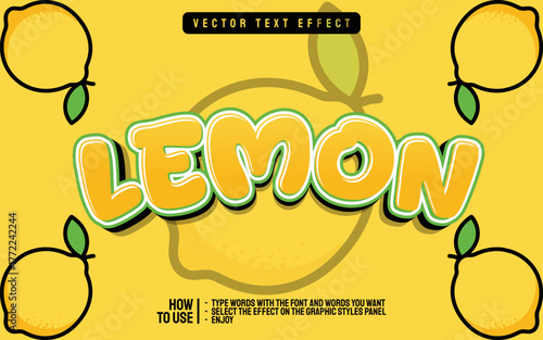 Lemon Text Effect with Lemon Fruits on Yellow Background.
