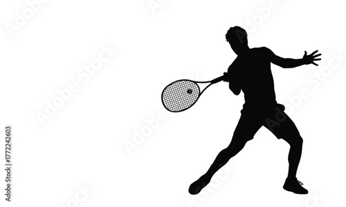 Tennis Player Silhouette Sports Action Pose Black and White Illustration