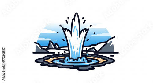 Illustration of a geyser erupting in a geothermal area, showcasing the natural wonder and geological activity