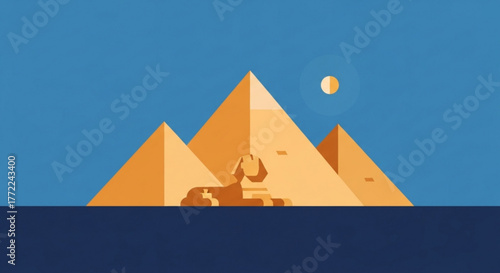 Illustration of the great sphinx of giza and the pyramids in egypt the pyramids are ancient structures located in egypt, africa