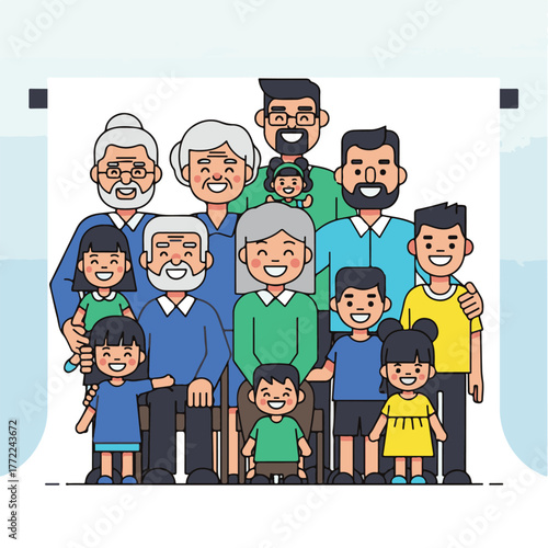 Wallpaper Mural A large, multi-generational family portrait featuring grandparents, parents, and children, all smiling and posing together in a cheerful group. Torontodigital.ca