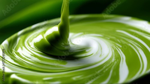 Luxurious green cream with smooth texture on a vibrant leaf background for skincare and beauty products
