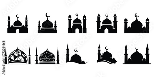 Mosque Silhouette Icon Set for Ramadan and Eid Vector