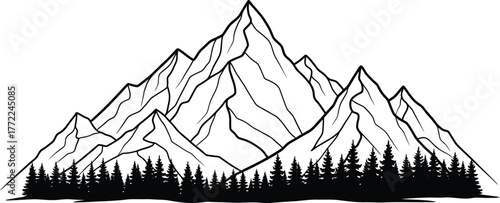 Mountain range peaks trees forest nature landscape adventure outdoors travel