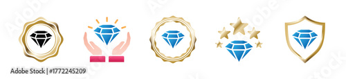 Value flat icon set. Set of Quality, Value and diamond luxury badge icon - Stock Vector