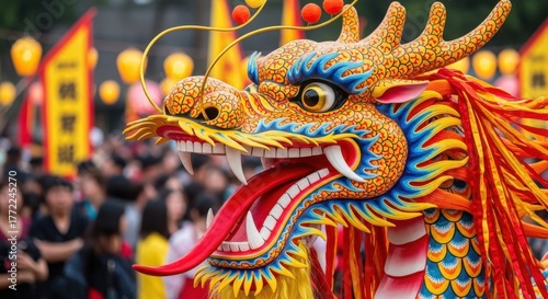 Wallpaper Mural Dragon costume at a festival celebration with blurred crowd and lanterns Torontodigital.ca