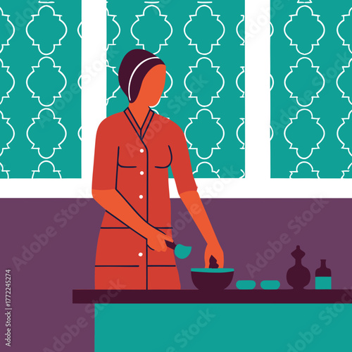 Woman preparing natural beauty products in a spa setting.