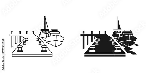 Black and white fishing boat icon