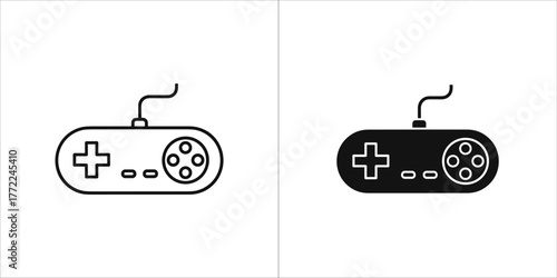 Game controller, gamepad line and glyph icon set
