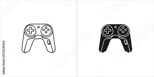 Joystick, gamepad line and glyph icon vector set