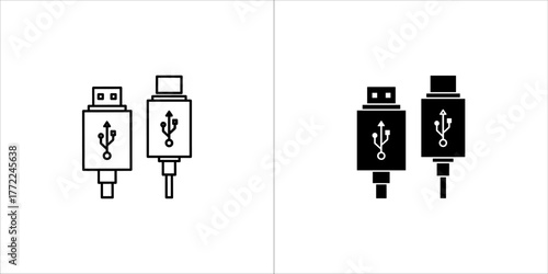 Black and white usb cable icon for web design
