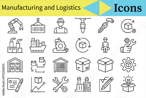 Logistics and Warehouse Management Icons for Transport and Packaging Design