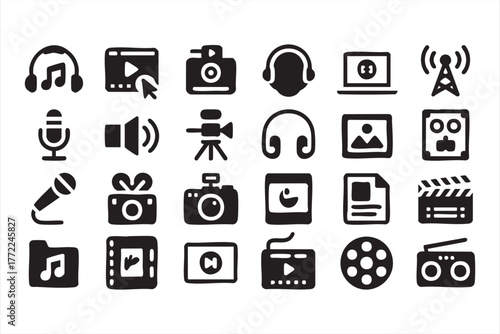Simple vector multimedia symbols for online platforms and UX design