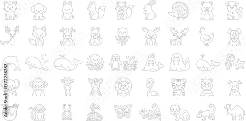 Animals cartoon cute vector illustration drawing wildlife nature zoo set
