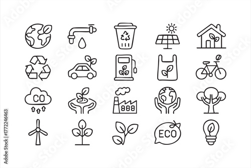 Renewable energy and green living symbols for eco branding projects