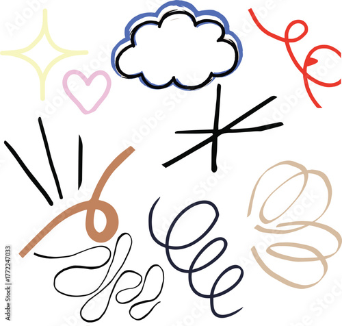 Playful Shapes and Designs: a collection of playful illustrations, including shapes and designs, each bringing a touch of whimsy and creative flair to a clean backdrop. 