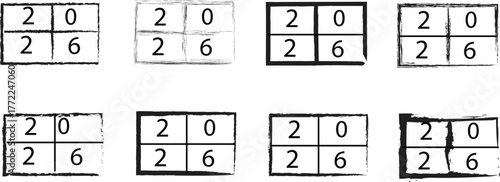 Collection of Hand-Drawn 2026 Year Numbers in Boxed, Quadrant Style for Calendar or Label Design