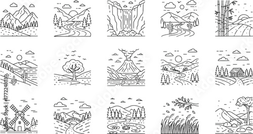 Landscape nature mountain tree river waterfall volcano windmill bamboo desert