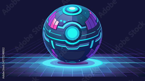 Futuristic Orb Technology Ball Neon Glow Sphere Electronic Design Vector Illustration. Abstract Round Object Advanced Innovation Concept Digital Element Artwork.