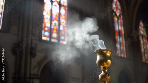 Golden censer releasing incense smoke – symbolic footage of spirituality, ritual, and sacred reflection