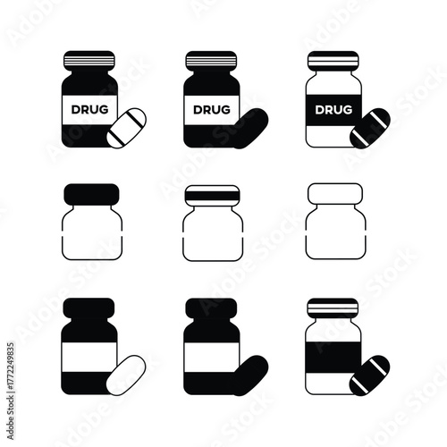 Drug Bottle and Medical Icon Set