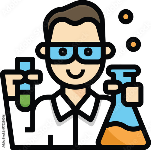 Smiling Scientist or Researcher with Laboratory Equipment Icon
