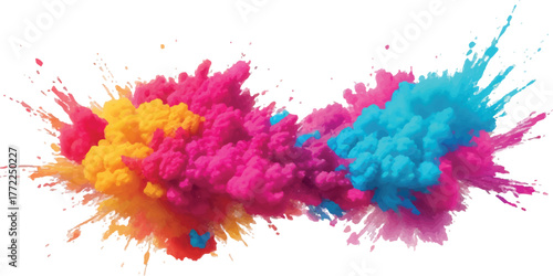 Colorful powder explosion vibrant holi paint splash abstract design element for festivals and creative projects isolated on white background