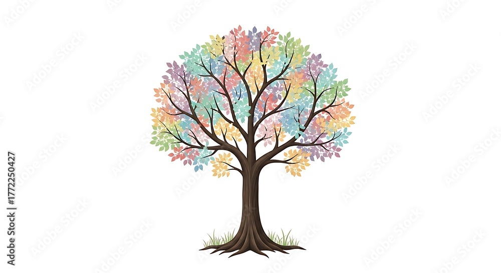 Fototapeta premium Colorful tree leaves branches nature art design illustration graphic drawing vector isolated