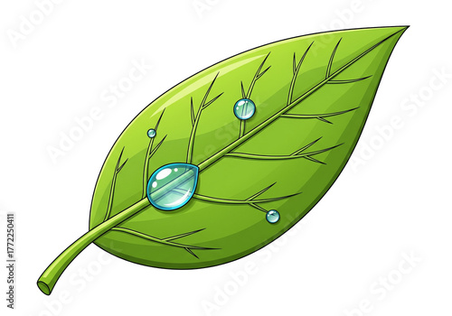 Green Leaf with Dew Drops PNG Clip Art - Transparent Fresh Nature Vector Illustration