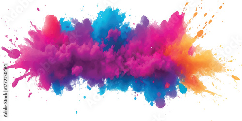 Colorful powder explosion vibrant holi paint burst isolated on white background for design elements