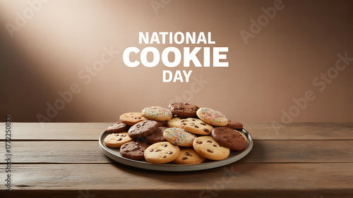A plate of assorted cookies on a wooden table celebrating National Cookie Day