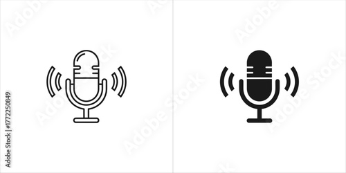 Microphone icon in black and white, podcast mic symbol