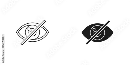 Eye icon in black and white, visibility off symbol