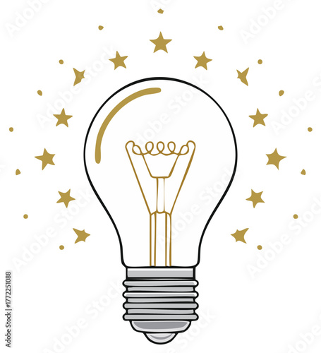 Illuminated Light Bulb with Sparkling Stars for Inspiration and Brilliant Ideas