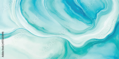 Abstract watercolor background in shades of blue and turquoise fluid art painting with marble effect perfect for backgrounds and textures