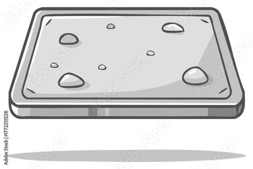 Simple cartoon illustration of unbaked dough balls on a metal baking tray