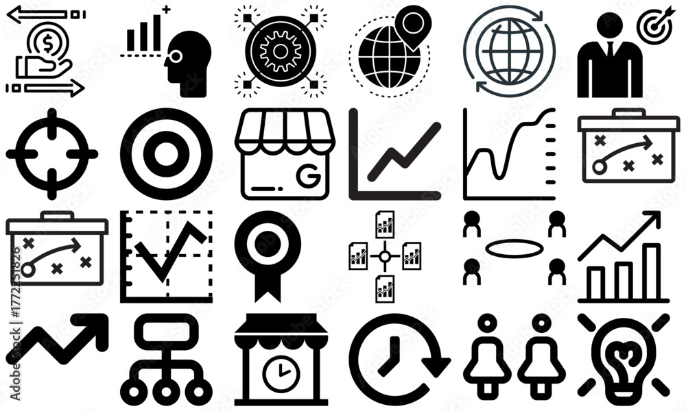 Obraz premium Set of 24 Business icons. Business and Finance web icons in line style. Money, bank, contact, infographic. Icon collection. Vector illustration.