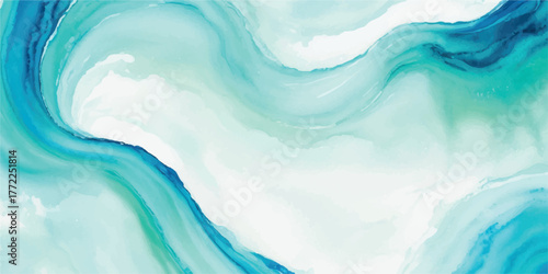 Abstract watercolor painting with flowing turquoise and white creating a serene and calming background perfect for graphic design projects