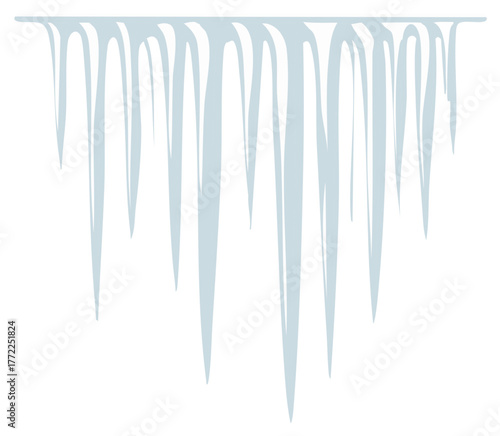 Sharp frozen blue icicles hanging from a roofline in a cold winter season illustration graphic
