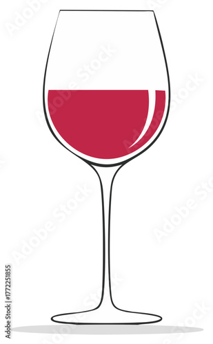Elegant Glass of Red Wine Illustration, Beverage in a Simple Style