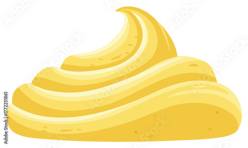 Swirl of bright yellow creamy frosting or whipped cream swirl artistic illustration