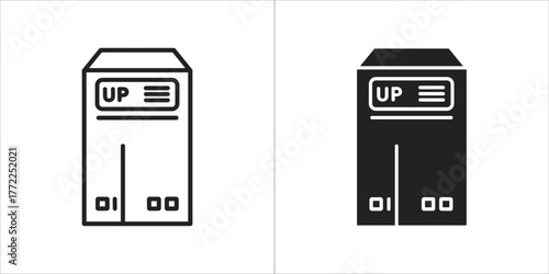 Black and white illustration of a server